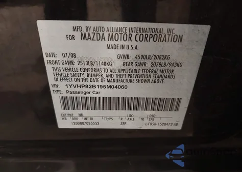 2009 Mazda Mazda6 S Grand Touring z USA, uszkodzony, nr VIN 1YVHP82B195M04060